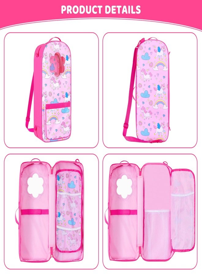 18INDC 18 Inch Doll Storage Bag - 5PCS Unicorn Theme 18In Doll Accessories Set with Rainbow Dress, Hair Clip, Camera, Stickers & Fashion 18 Inch Dolls Carrier Bag | Perfect for 18" Dolls - Image 3